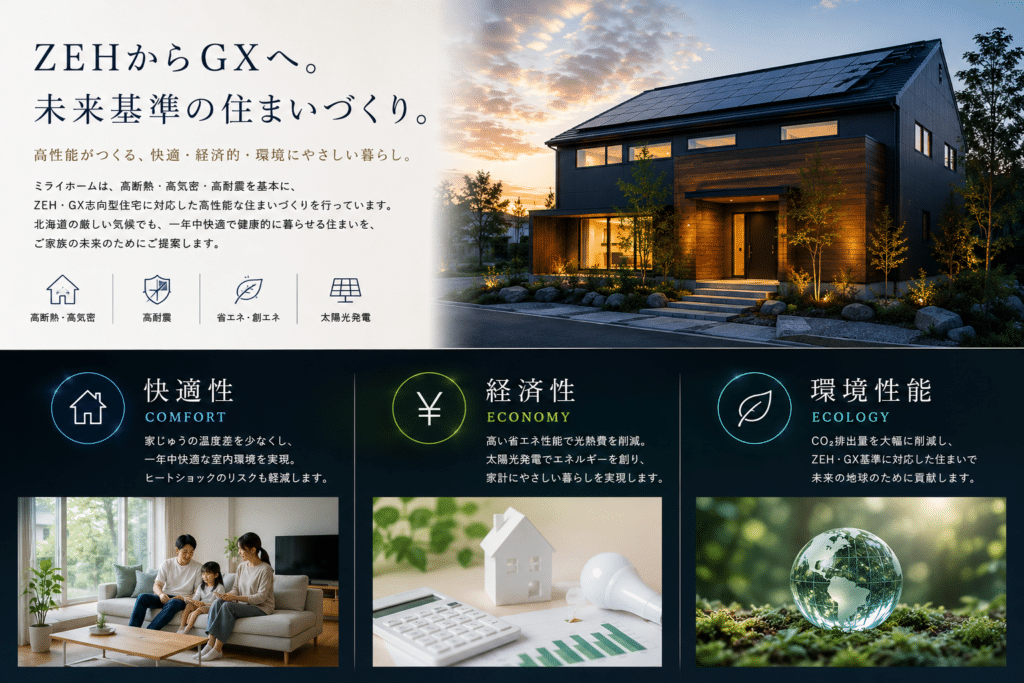 高断熱・高気密・高耐震・省エネ・太陽光発電で快適性と経済性、環境性能を高めるZEH・GX住宅