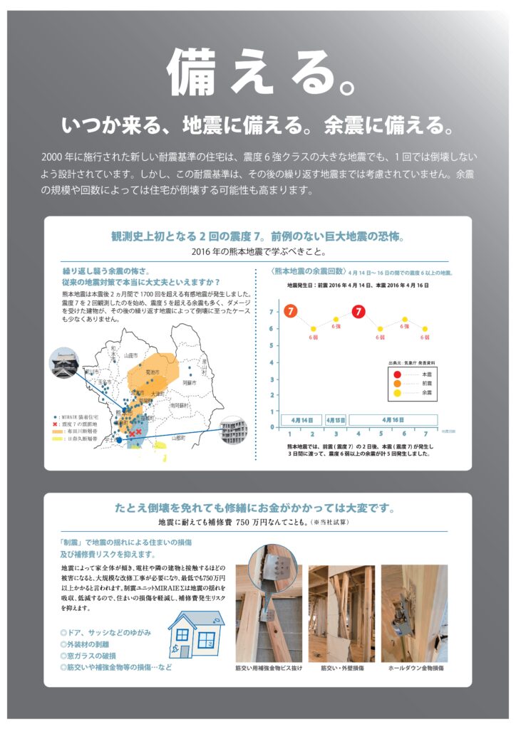 耐震構造で地震の力に耐え、制震システムで揺れを吸収することで、建物の変形や損傷の軽減を目指します。