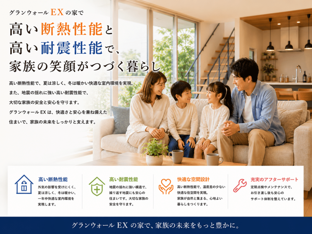 高い断熱性能と耐震性能で家族の快適・安心な暮らしを支えるグランウォールEX